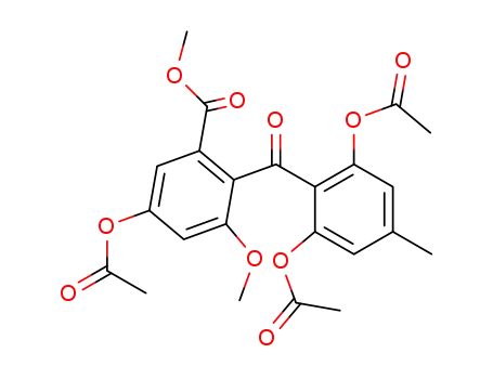 Molecular Structure of 89367-84-0 (Benzoic acid,
5-(acetyloxy)-2-[2,6-bis(acetyloxy)-4-methylbenzoyl]-3-methoxy-, methyl
ester)