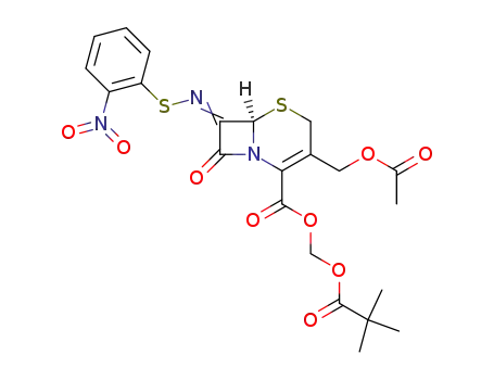 Molecular Structure of 73403-44-8 ((<i>R</i>)-3-acetoxymethyl-7-(2-nitro-phenylsulfanylimino)-8-oxo-5-thia-1-aza-bicyclo[4.2.0]oct-3-ene-2-carboxylic acid 2,2-dimethyl-propionyloxymethyl ester)