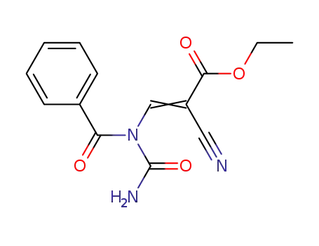 Molecular Structure of 61679-76-3 (2-Propenoic acid, 3-[(aminocarbonyl)benzoylamino]-2-cyano-, ethyl
ester)