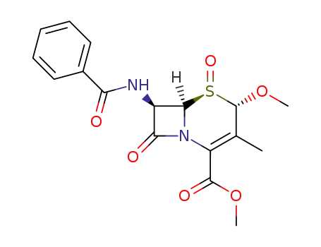 7<i>t</i>-benzoylamino-4<i>c</i>-methoxy-3-methyl-5<i>t</i>,8-dioxo-(6<i>r</i><i>H</i>)-5λ<sup>4</sup>-thia-1-aza-bicyclo[4.2.0]oct-2-ene-2-carboxylic acid methyl ester