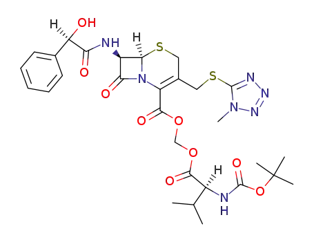 (6<i>R</i>)-7<i>t</i>-((<i>R</i>)-2-hydroxy-2-phenyl-acetylamino)-3-(1-methyl-1<i>H</i>-tetrazol-5-ylsulfanylmethyl)-8-oxo-(6<i>r</i><i>H</i>)-5-thia-1-aza-bicyclo[4.2.0]oct-2-ene-2-carboxylic acid <i>N</i>-<i>tert</i>-butoxycarbonyl-<i>L</i>-valyloxymethyl ester