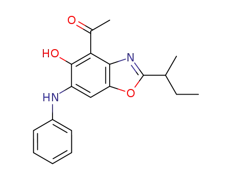Molecular Structure of 56884-54-9 (1-(6-anilino-2-<i>sec</i>-butyl-5-hydroxy-benzooxazol-4-yl)-ethanone)