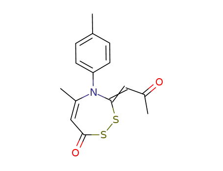 Molecular Structure of 60728-83-8 (7H-1,2,4-Dithiazepin-7-one,
3,4-dihydro-5-methyl-4-(4-methylphenyl)-3-(2-oxopropylidene)-)