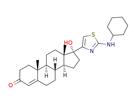 Molecular Structure of 96274-75-8 ((17alpha)-17-[2-(cyclohexylamino)-1,3-thiazol-4-yl]-17-hydroxyandrost-4-en-3-one)