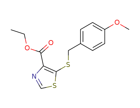 Molecular Structure of 61830-24-8 (4-Thiazolecarboxylic acid, 5-[[(4-methoxyphenyl)methyl]thio]-, ethyl ester)