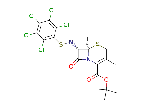 Molecular Structure of 64394-79-2 (5-Thia-1-azabicyclo[4.2.0]oct-2-ene-2-carboxylic acid,
3-methyl-8-oxo-7-[[(pentachlorophenyl)thio]imino]-, 1,1-dimethylethyl
ester, (R)-)