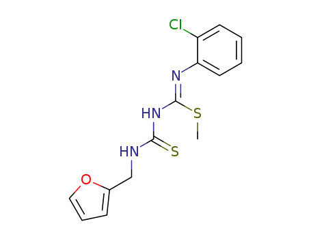 Molecular Structure of 88352-32-3 (Carbamimidothioic acid,N-(2-chlorophenyl)-N'-[[(2-furanylmethyl)amino]thioxomethyl]-, methylester)