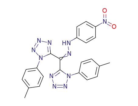 Molecular Structure of 105678-57-7 (Methanone, bis[1-(4-methylphenyl)-1H-tetrazol-5-yl]-,
(4-nitrophenyl)hydrazone)