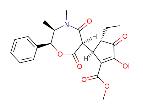 (4S,5R)-5-((2S,3R,6R)-3,4-Dimethyl-5,7-dioxo-2-phenyl-[1,4]oxazepan-6-yl)-4-ethyl-2-hydroxy-3-oxo-cyclopent-1-enecarboxylic acid methyl ester