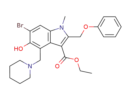 Molecular Structure of 135980-91-5 (6-Bromo-5-hydroxy-1-methyl-2-phenoxymethyl-4-piperidin-1-ylmethyl-1H-indole-3-carboxylic acid ethyl ester)