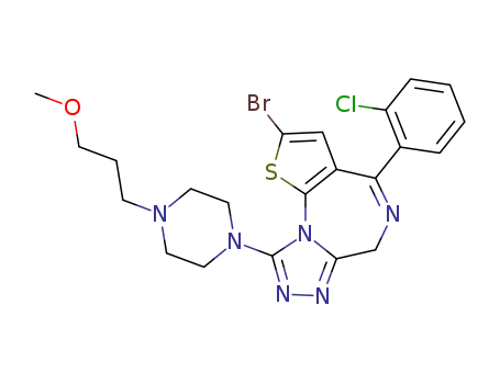 Molecular Structure of 91663-66-0 (3-{4-[2-bromo-4-(2-chlorophenyl)-6H-thieno[3,2-f][1,2,4]triazolo[4,3-a][1,4]diazepin-9-yl]-1-piperazinyl}propyl methyl ether)