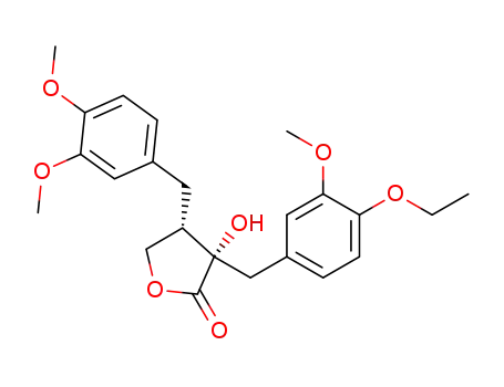 Molecular Structure of 33464-75-4 (2(3H)-Furanone,
4-[(3,4-dimethoxyphenyl)methyl]-3-[(4-ethoxy-3-methoxyphenyl)methyl]di
hydro-3-hydroxy-)