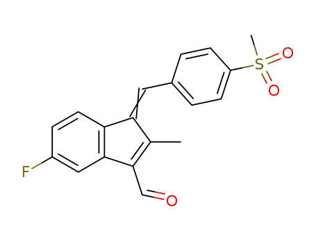 Molecular Structure of 144498-49-7 (1H-Indene-3-carboxaldehyde,
5-fluoro-2-methyl-1-[[4-(methylsulfonyl)phenyl]methylene]-)