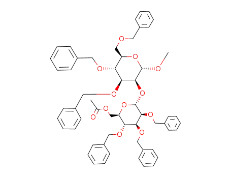 Acetic acid (2R,3R,4S,5S,6R)-3,4,5-tris-benzyloxy-6-((2S,3S,4S,5R,6R)-4,5-bis-benzyloxy-6-benzyloxymethyl-2-methoxy-tetrahydro-pyran-3-yloxy)-tetrahydro-pyran-2-ylmethyl ester