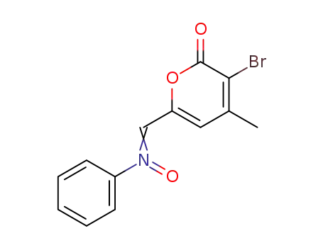 Molecular Structure of 143739-23-5 (2H-Pyran-2-one, 3-bromo-4-methyl-6-[(oxidophenylimino)methyl]-)
