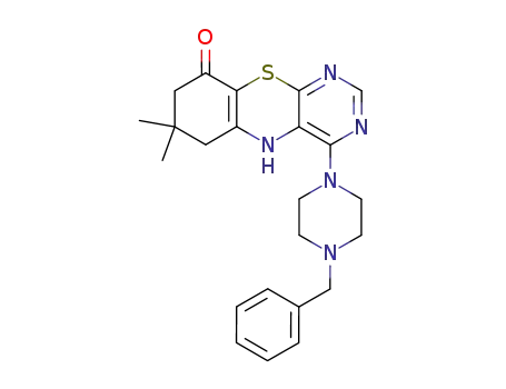 Molecular Structure of 89513-69-9 (5H-Pyrimido[4,5-b][1,4]benzothiazin-9(6H)-one,7,8-dihydro-7,7-dimethyl-4-[4-(phenylmethyl)-1-piperazinyl]-)