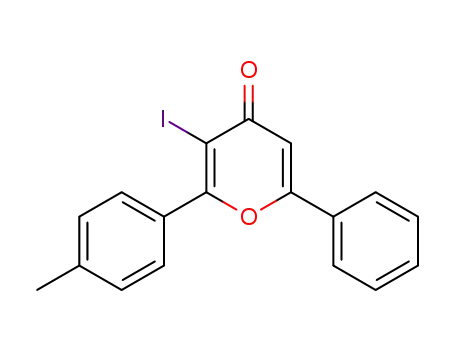 Molecular Structure of 109346-10-3 (4H-Pyran-4-one, 3-iodo-2-(4-methylphenyl)-6-phenyl-)