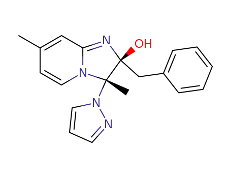 Molecular Structure of 146774-93-8 ((2S,3S)-2-Benzyl-3,7-dimethyl-3-pyrazol-1-yl-2,3-dihydro-imidazo[1,2-a]pyridin-2-ol)