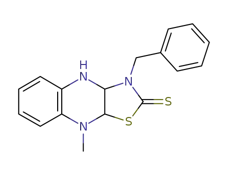 Molecular Structure of 92530-91-1 (Thiazolo[4,5-b]quinoxaline-2(3H)-thione,
3a,4,9,9a-tetrahydro-9-methyl-3-(phenylmethyl)-)
