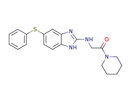 Molecular Structure of 125422-39-1 (2-(5-Phenylsulfanyl-1H-benzoimidazol-2-ylamino)-1-piperidin-1-yl-ethanone)
