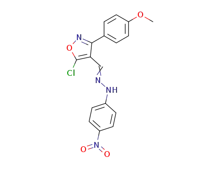 Molecular Structure of 116470-28-1 (4-Isoxazolecarboxaldehyde, 5-chloro-3-(4-methoxyphenyl)-,
(4-nitrophenyl)hydrazone)