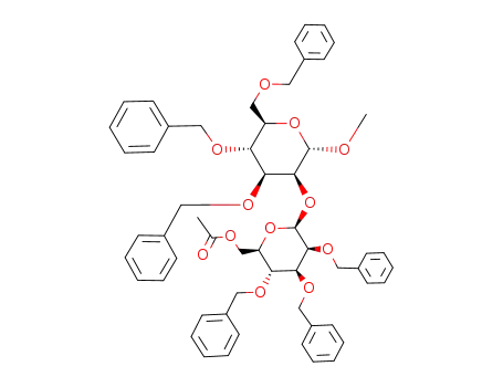 Acetic acid (2R,3R,4S,5S,6S)-3,4,5-tris-benzyloxy-6-((2S,3S,4S,5R,6R)-4,5-bis-benzyloxy-6-benzyloxymethyl-2-methoxy-tetrahydro-pyran-3-yloxy)-tetrahydro-pyran-2-ylmethyl ester