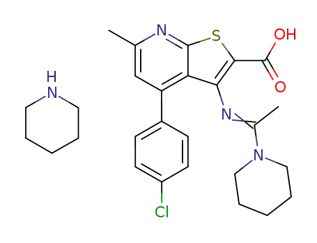 N-(2-Carboxy-4-(4-chlorphenyl)-6-methylthieno<2,3-b>pyridin-3-yl)-N',N'-pentamethylen-acetamidin piperidinsalz