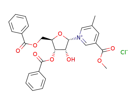Molecular Structure of 73591-81-8 (5-methyl-1-(3,5-di-O-benzoyl-α-D-ribofuranosyl)-3-methoxycarbonylpyridinium chloride)