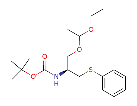 Molecular Structure of 129396-92-5 ([(S)-1-(1-Ethoxy-ethoxymethyl)-2-phenylsulfanyl-ethyl]-carbamic acid tert-butyl ester)