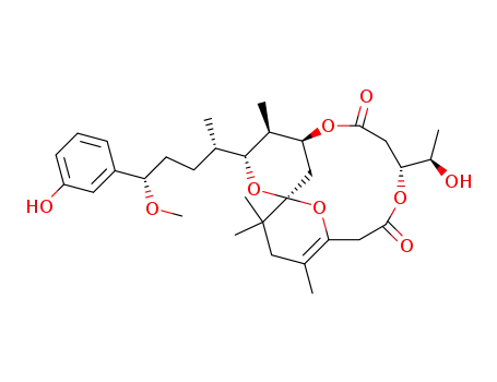Molecular Structure of 63543-22-6 (9-(1-hydroxyethyl)-3-[5-(3-hydroxyphenyl)-5-methoxypentan-2-yl]-4,14,16,16-tetramethyl-2,6,10,17-tetraoxatricyclo[11.3.1.1~1,5~]octadec-13-ene-7,11-dione (non-preferred name))