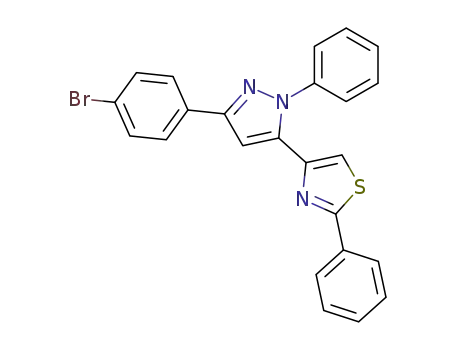 Molecular Structure of 116228-12-7 (Thiazole, 4-[3-(4-bromophenyl)-1-phenyl-1H-pyrazol-5-yl]-2-phenyl-)