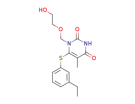 Molecular Structure of 137897-65-5 (6-[(3-ethylphenyl)sulfanyl]-1-[(2-hydroxyethoxy)methyl]-5-methylpyrimidine-2,4(1H,3H)-dione)