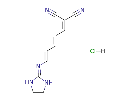 Molecular Structure of 112392-13-9 (6-(2,3,4,5-tetrahydroimidazol-2-ylideneammonio)hexa-1,3,5-triene-1,1-dicarbonitrile chloride)