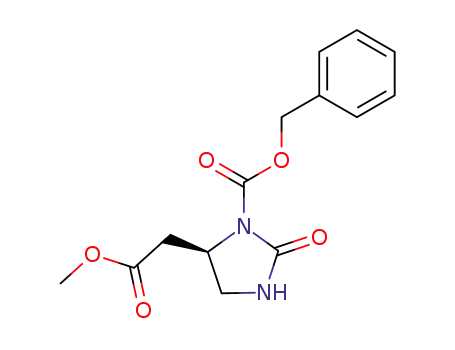 Molecular Structure of 141291-25-0 (3-N-(benzyloxycarbonyl)-(4R)-(carbomethoxymethyl)-imidazolidin-2-one)