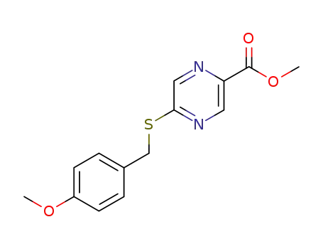Molecular Structure of 147032-22-2 (Methyl 5-(4-methoxybenzylthio)pyrazinecarboxylate)
