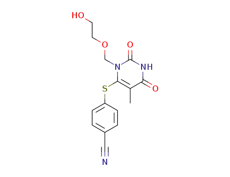 Molecular Structure of 125056-69-1 (4-({3-[(2-hydroxyethoxy)methyl]-5-methyl-2,6-dioxo-1,2,3,6-tetrahydropyrimidin-4-yl}sulfanyl)benzonitrile)