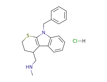 Molecular Structure of 73426-13-8 (1-(9-benzyl-2,3,4,9-tetrahydrothiopyrano[2,3-b]indol-4-yl)-N-methylmethanamine hydrochloride)