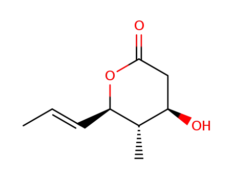 Molecular Structure of 147659-06-1 (2H-Pyran-2-one,tetrahydro-4-hydroxy-5-methyl-6-(1E)-1-propen-1-yl-, (4R,5S,6R)-)