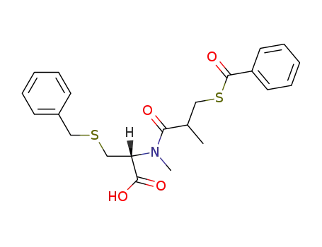 Molecular Structure of 110949-48-9 ((R)-2-[(3-Benzoylsulfanyl-2-methyl-propionyl)-methyl-amino]-3-benzylsulfanyl-propionic acid)