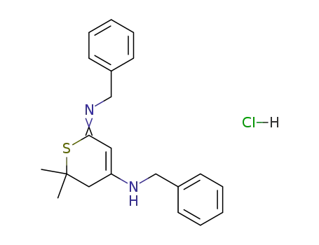 Molecular Structure of 87992-43-6 (2H-Thiopyran-4-amine,
3,6-dihydro-2,2-dimethyl-N-(phenylmethyl)-6-[(phenylmethyl)imino]-,
monohydrochloride)