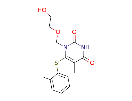 Molecular Structure of 125056-57-7 (1-[(2-hydroxyethoxy)methyl]-5-methyl-6-[(2-methylphenyl)sulfanyl]pyrimidine-2,4(1H,3H)-dione)