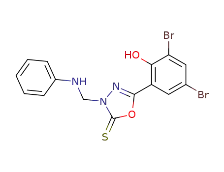 Molecular Structure of 81963-77-1 ((6E)-2,4-dibromo-6-{4-[(phenylamino)methyl]-5-thioxo-1,3,4-oxadiazolidin-2-ylidene}cyclohexa-2,4-dien-1-one)
