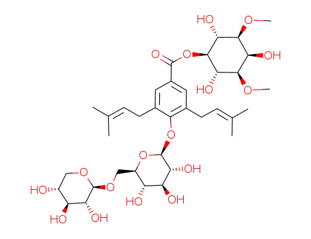 Molecular Structure of 98969-26-7 (myo-Inositol,1,3-di-O-methyl-,5-[3,5-bis- (3-methyl-2-butenyl)-4-[(6-O-â-Dxylopyranosyl- â-D-glucopyranosyl)oxy]benzoate] )