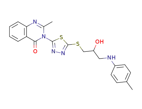 Molecular Structure of 135575-55-2 (3-[5-({2-hydroxy-3-[(4-methylphenyl)amino]propyl}sulfanyl)-1,3,4-thiadiazol-2-yl]-2-methylquinazolin-4(3H)-one)