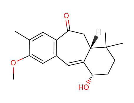 Molecular Structure of 140163-58-2 (10H-Dibenzo[a,d]cyclohepten-10-one,1,2,3,4,11,11a-hexahydro-4-hydroxy-7-methoxy-1,1,8-trimethyl-, (4S,11aR)-)