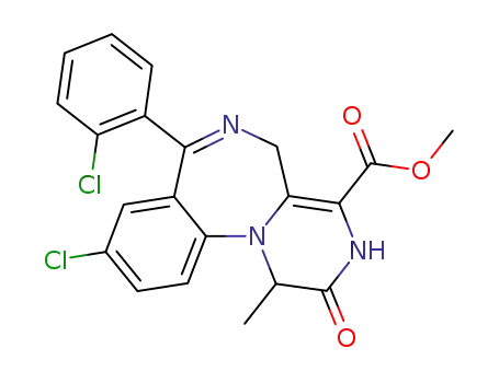 Molecular Structure of 87216-20-4 (methyl 9-chloro-7-(2-chlorophenyl)-1-methyl-2-oxo-1,2,3,5-tetrahydropyrazino[1,2-a][1,4]benzodiazepine-4-carboxylate)