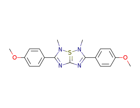 Molecular Structure of 78554-83-3 (4l4-[1,2,4]Thiadiazolo[5,1-e][1,2,4]thiadiazole,
3,5-dihydro-2,6-bis(4-methoxyphenyl)-3,5-dimethyl-)