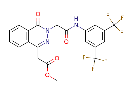 Molecular Structure of 138129-24-5 ({3-[(3,5-Bis-trifluoromethyl-phenylcarbamoyl)-methyl]-4-oxo-3,4-dihydro-phthalazin-1-yl}-acetic acid ethyl ester)
