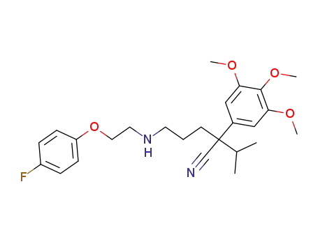 Molecular Structure of 103524-15-8 (5-[2-(4-Fluoro-phenoxy)-ethylamino]-2-isopropyl-2-(3,4,5-trimethoxy-phenyl)-pentanenitrile)