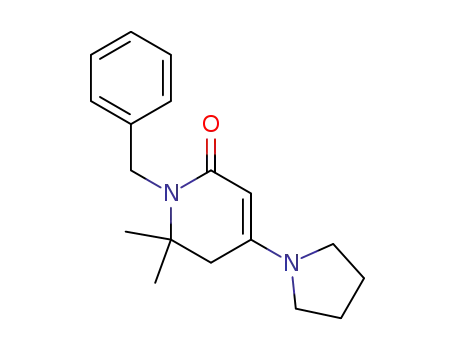Molecular Structure of 87992-60-7 (2(1H)-Pyridinone,
5,6-dihydro-6,6-dimethyl-1-(phenylmethyl)-4-(1-pyrrolidinyl)-)